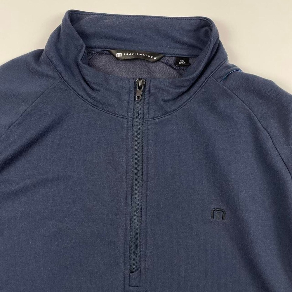 Travis Mathew Jacket Mens 2XL XXL Blue 1/4 Zip Performance Pullover Stretch Logo